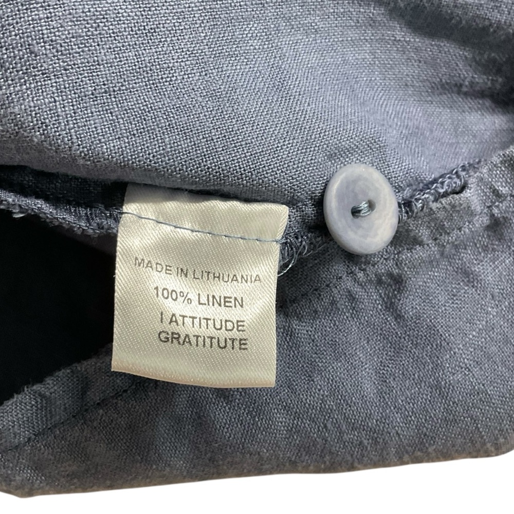 Flax Blue Gray Collarless Button Front Short Slee… - image 6